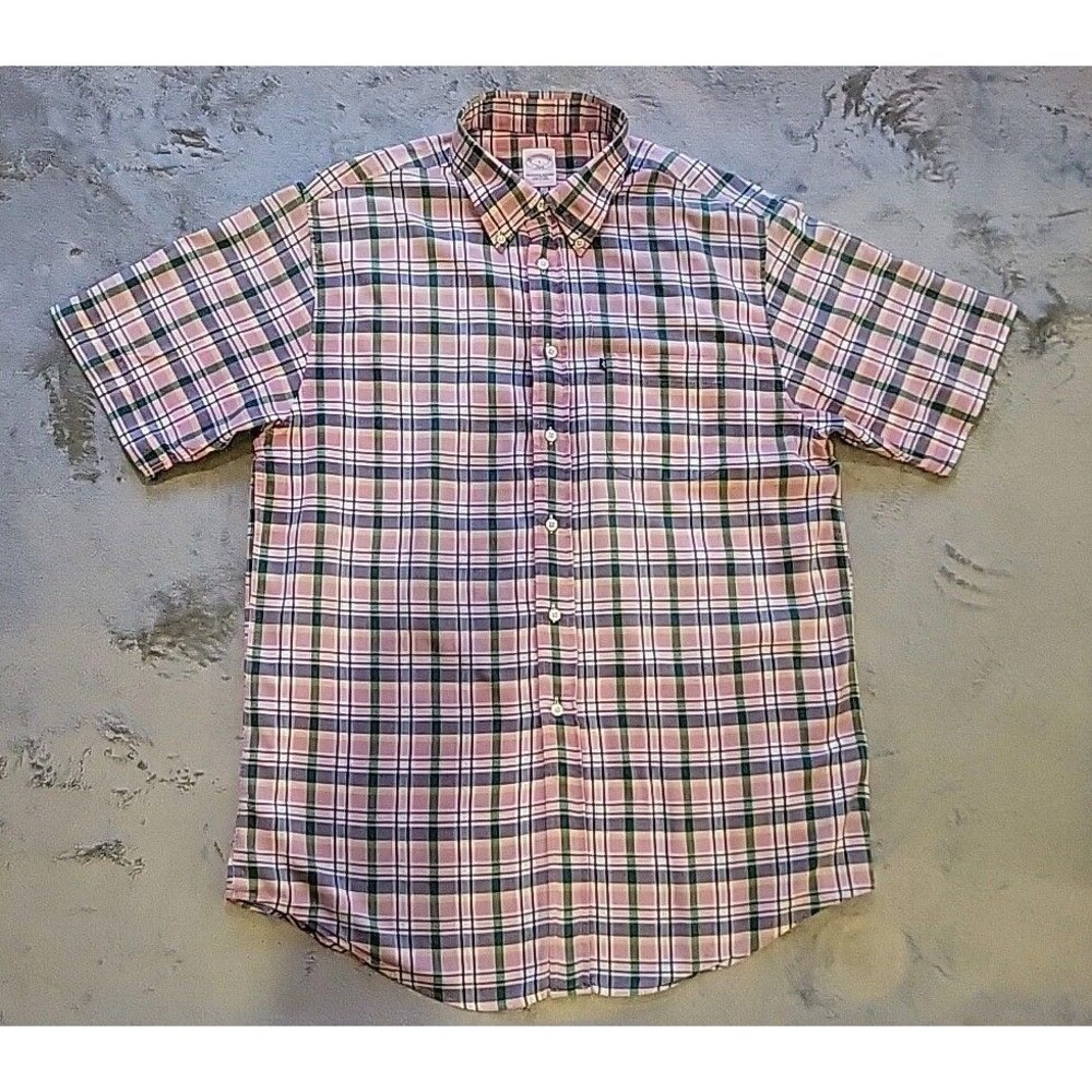 Brooks Brothers Men's L/S Button Shirt Pink/Purple/Green/White Plaid • Large